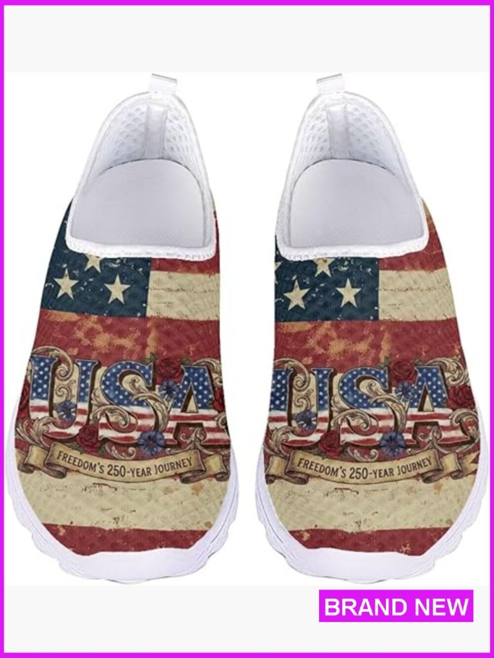 Patriotic Flag Print Mesh Walking Sneakers Lightweight Running Shoes